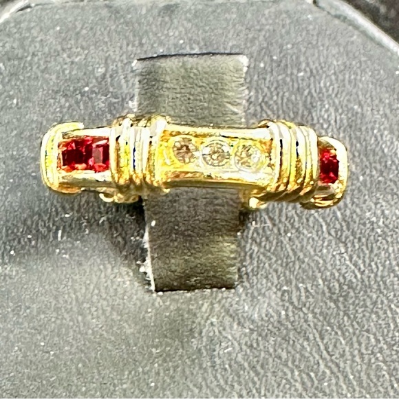 Designer Ruby & Diamond CZ band Ring, 14KT Gold ep - Picture 4 of 4